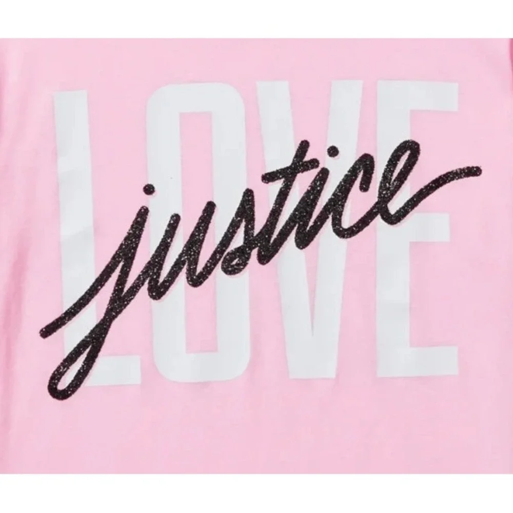 Justice Girls Graphic Table Tee Size L(12-14) Pink Pullover Relaxed Fit Crewneck